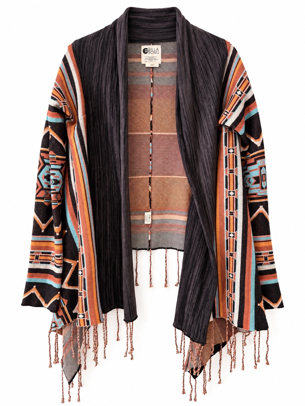 Billabong Southwestern Aztec Fringe Cardigan Sweater Boho Medium